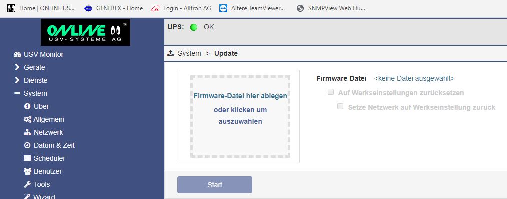 Screenshot zum Firmware Update des SNMP Adapters CS141